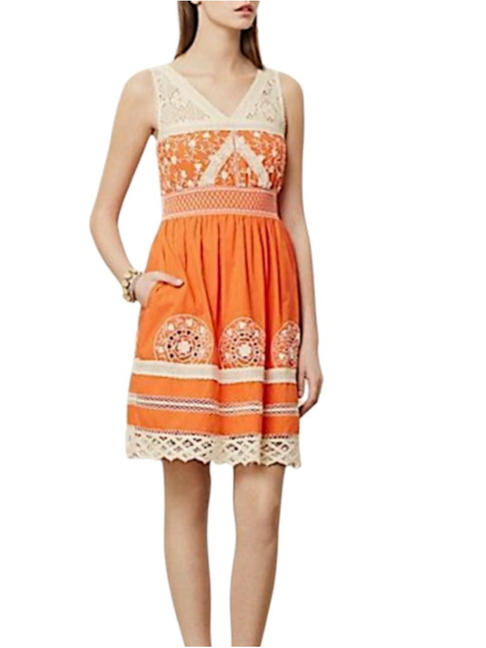 Anthropologie Moulinette Soeurs ANIKO orange cream crochet lace cotton dress 2